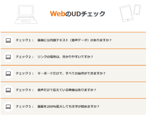 表：ウェブサイトのユニバーサルデザインチェックの質問項目5つ