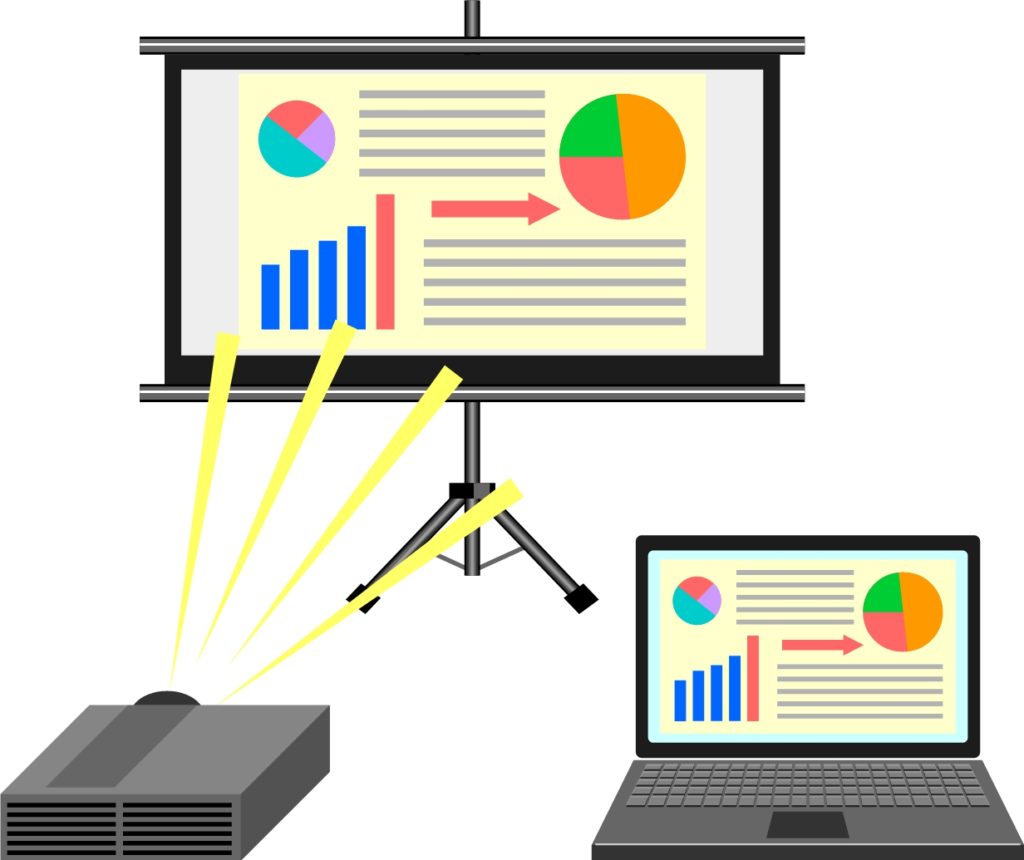 イラスト：プロジェクターで映された会議資料
