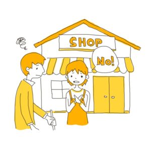 視覚障害を理由に入店を断れているイラスト