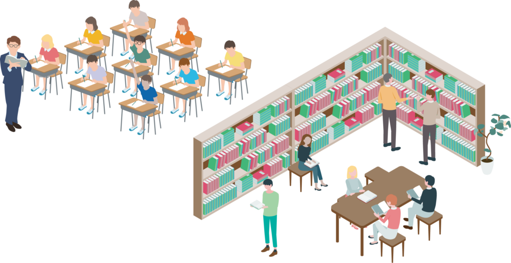 イラスト：学校と図書館