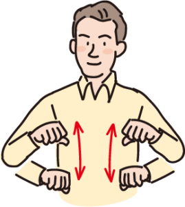 馬場が手話「頑張ります」をしているイラスト