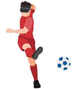 ブラインドサッカーのイメージイラスト。アイマスクを装着し、ボールを蹴っている様子