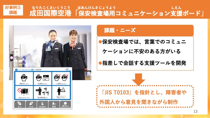 スライド：成田国際空港「保安検査場用コミュニケーション支援ボード」